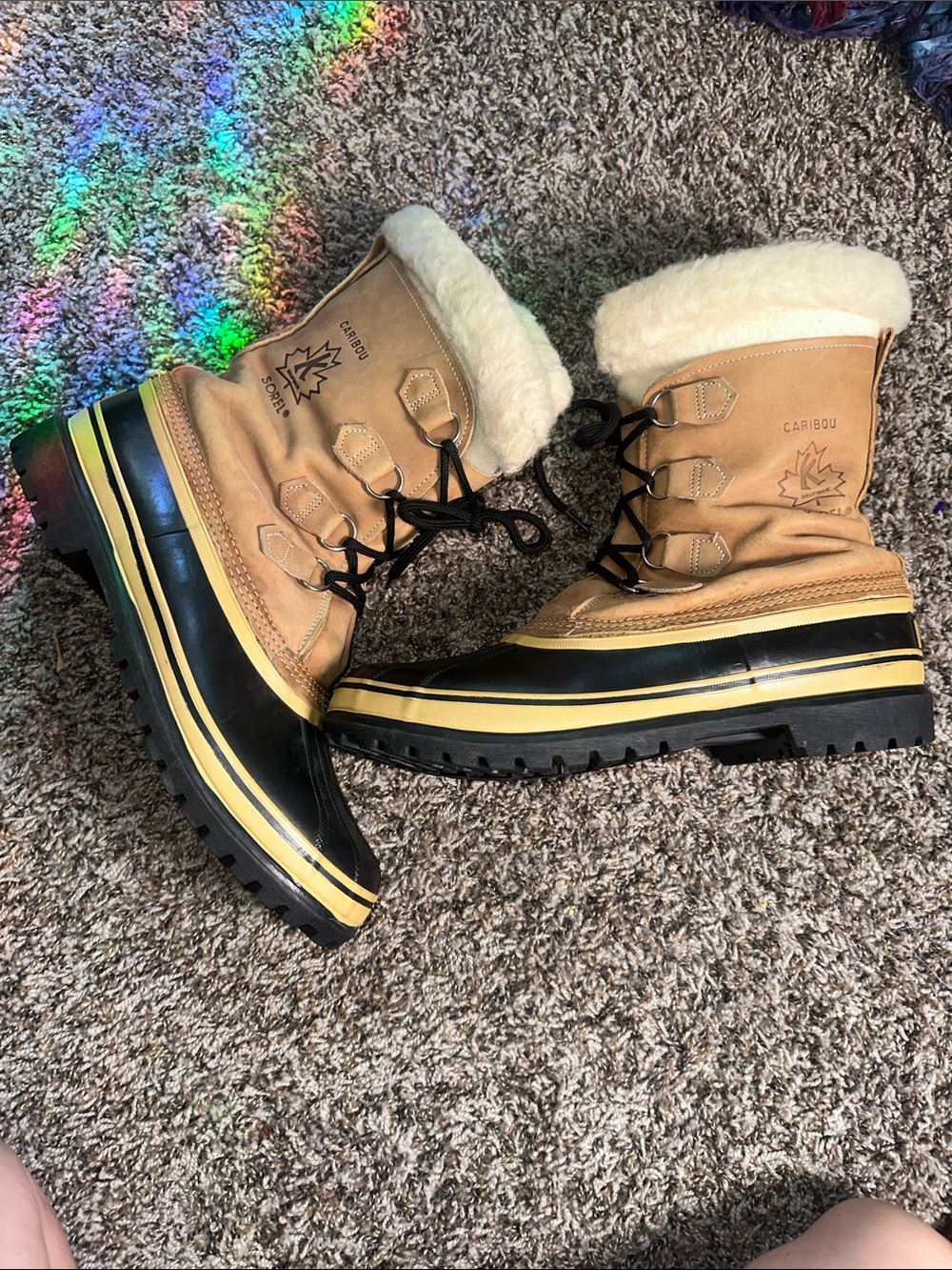 Sorel Tan and Black Shearling-Trim Caribou Boots